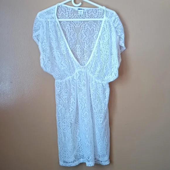 Miken white lace bathing suit cover-ups Sz large, womens Beachwear Boho Beach - Picture 1 of 8
